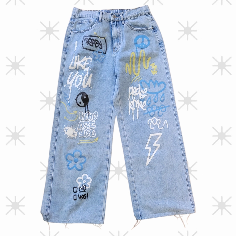 Graphic Blue Wide Leg Jeans